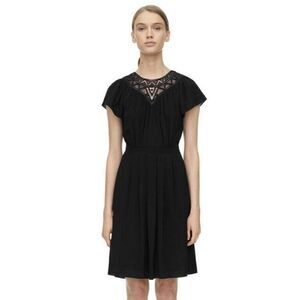 Rebecca Taylor Black Crepe Lace Short Sleeve Dress